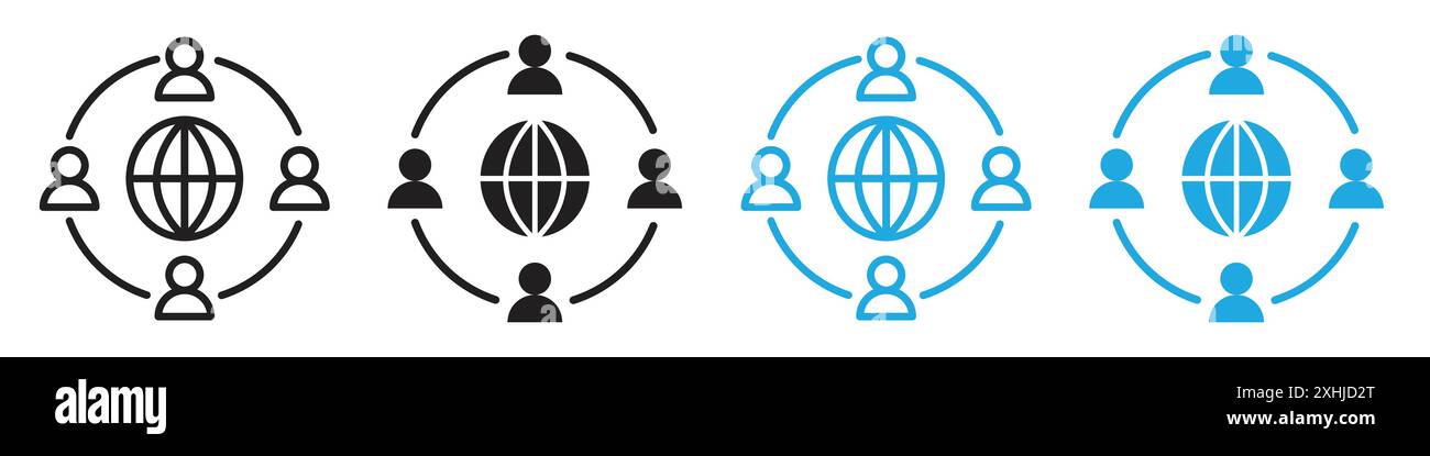 Outsourcing icon Black line art vector in black and white outline set collection sign Stock Vector