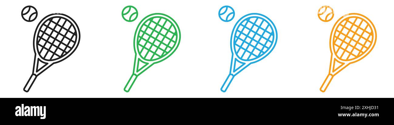 Tennis icon Black line art vector in black and white outline set ...