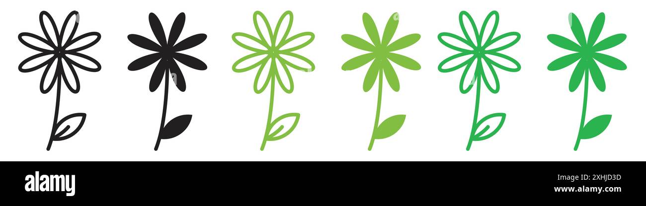 Flowers icon Black line art vector in black and white outline set ...