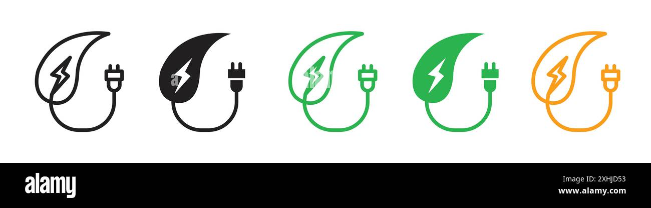 Green eco energy icon Black line art vector in black and white outline ...