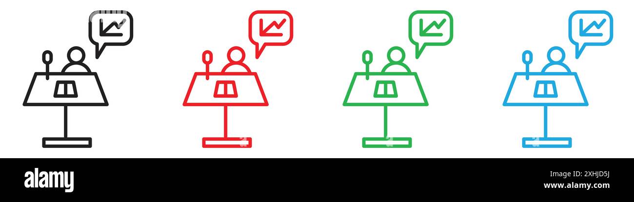 Presentation icon Black line art vector in black and white outline set ...