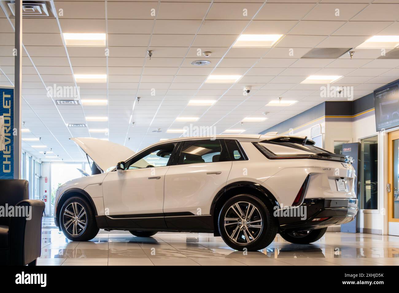Bellingham WA USA - 06-05-2024 - Cadillac LYriq Electric Car in Dealer Showroom Stock Photo