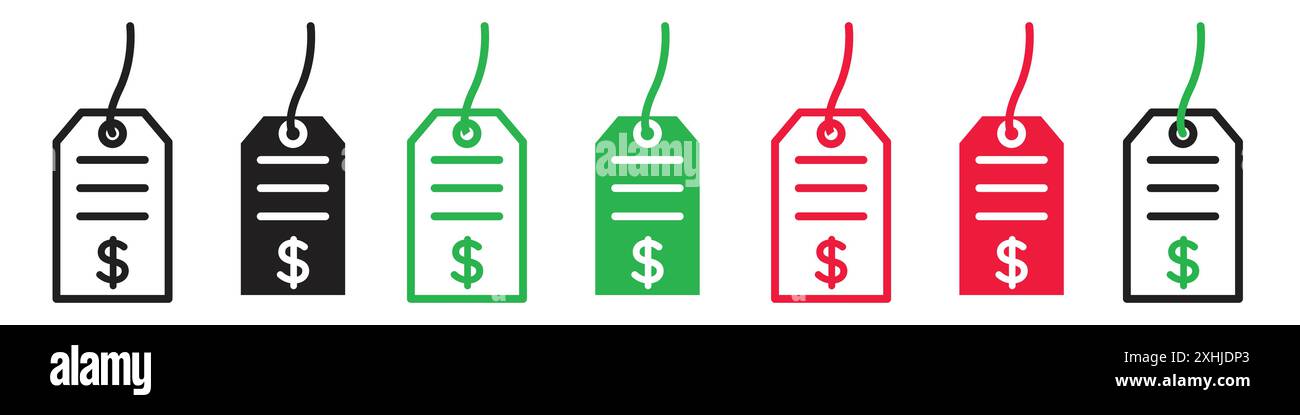 Price tag icon Black line art vector in black and white outline set ...
