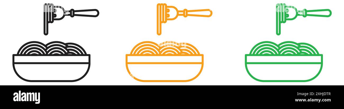 Spaghetti icon Black line art vector in black and white outline set ...