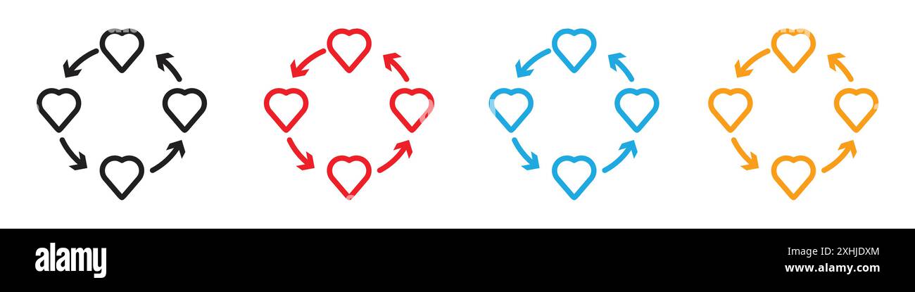 Sharing love icon Black line art vector in black and white outline set ...