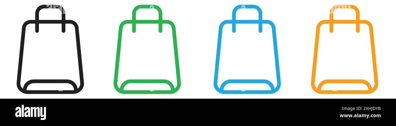 Shopping bag icon Black line art vector in black and white outline set ...