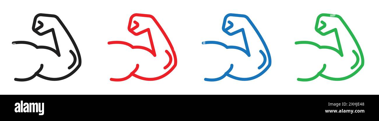 Strong hand icon Black line art vector in black and white outline set ...