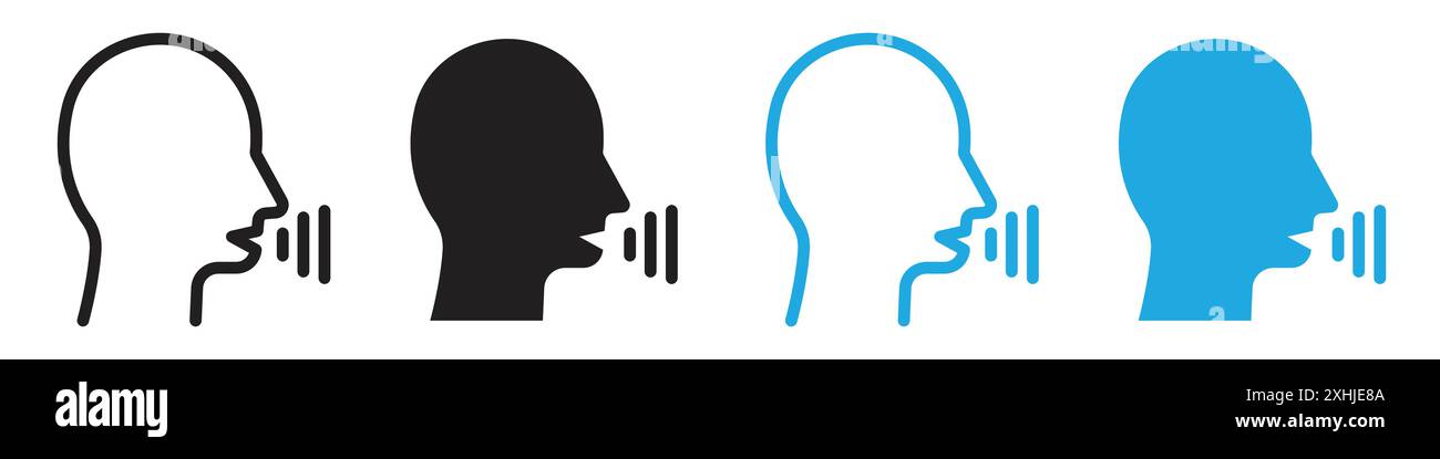 Voice recognition icon Black line art vector in black and white outline set collection sign Stock Vector