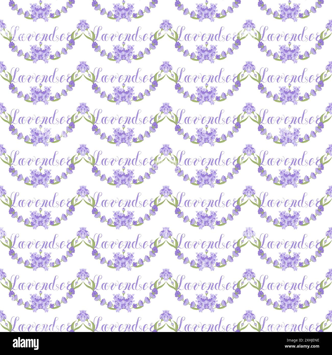 Lavender. Seamless pattern with flowers and the calligraphic word ...