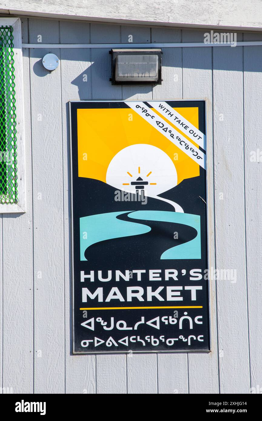 Bilingual Hunter's Market restaurant sign in English and Inuktitut on ...