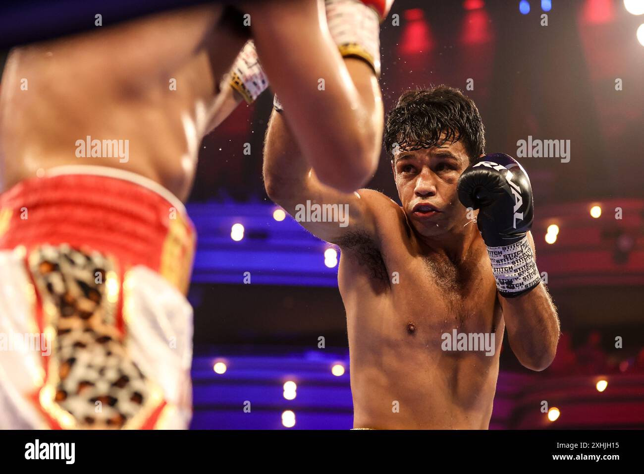 July 13, 2024: (R) Javier Mayoral throws a punch during his Welterweight fight inside the Pearl Concert Theater at Palms Casino Resort in Las Vegas on July 13, 2024 in Las Vegas, NV. Christopher Trim/CSM. Stock Photo