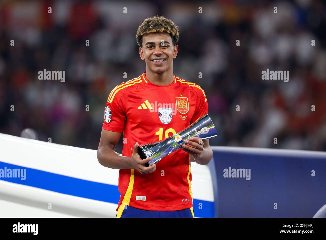 Berlin, Germany, 14, July, 2024. Lamine Yamal with the trophy Young