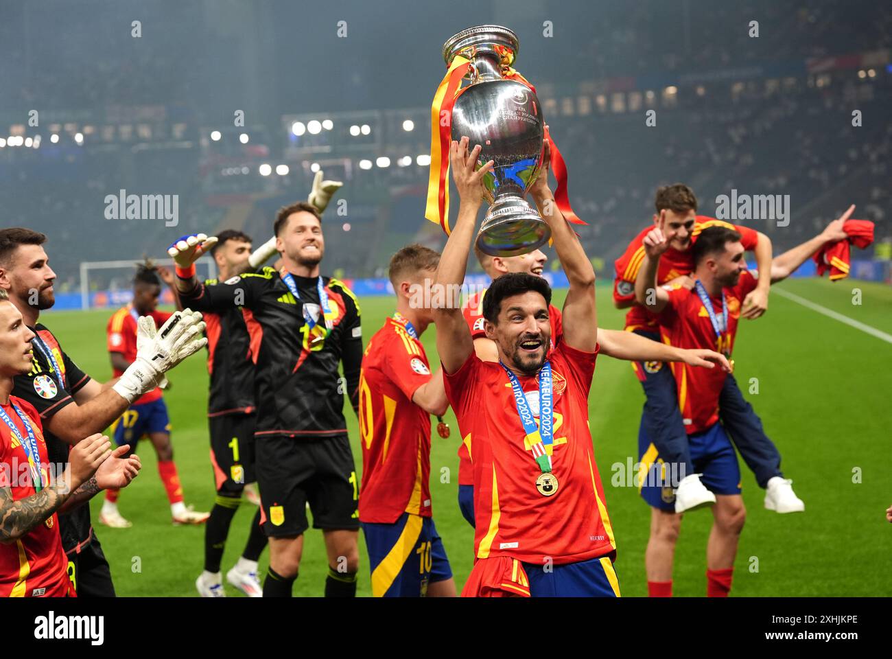 Spain's Jesus Navas lifts the trophy following the UEFA Euro 2024 final