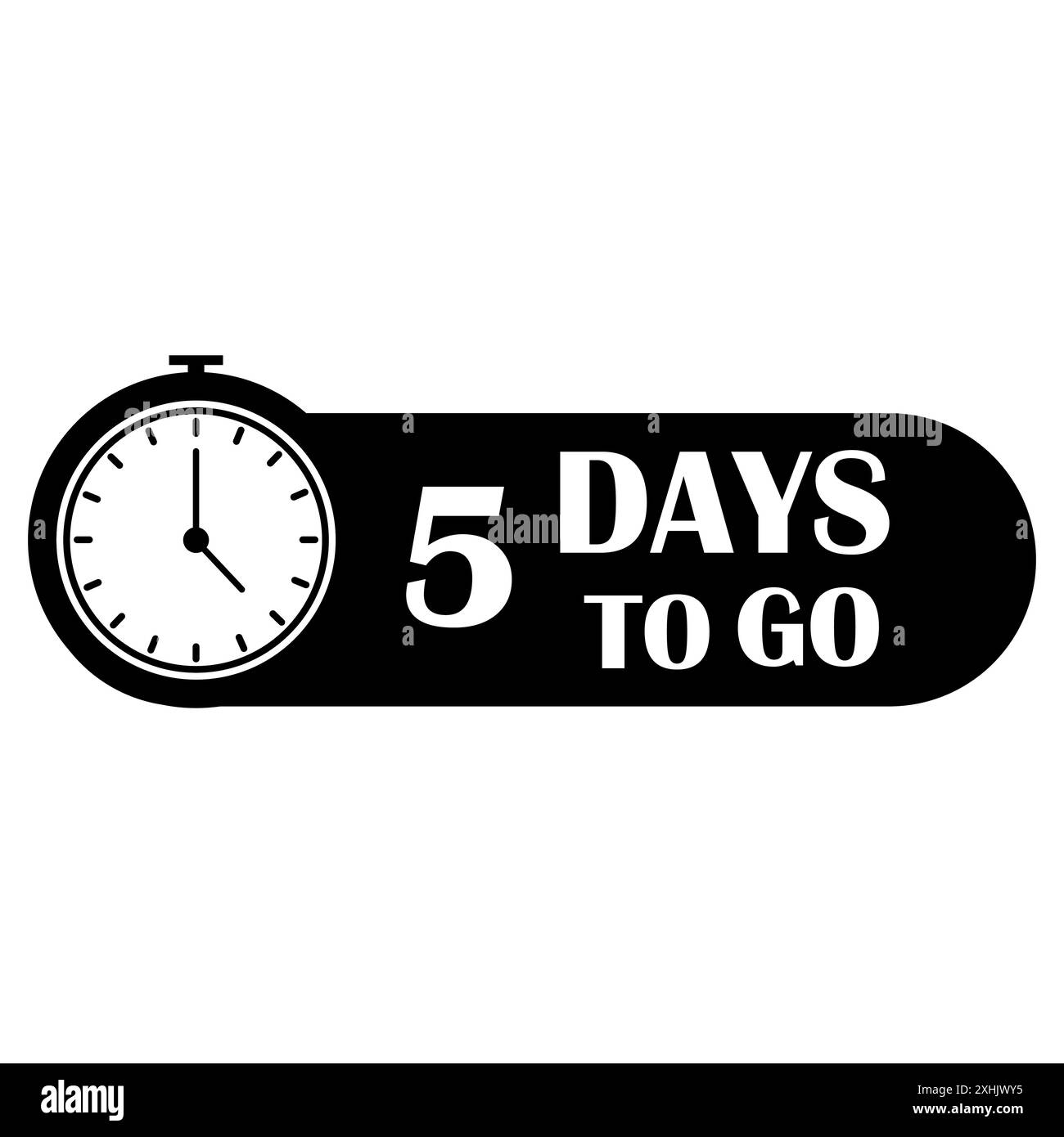 Countdown timer icon. Vector illustration. 5 days to go text. Black and ...