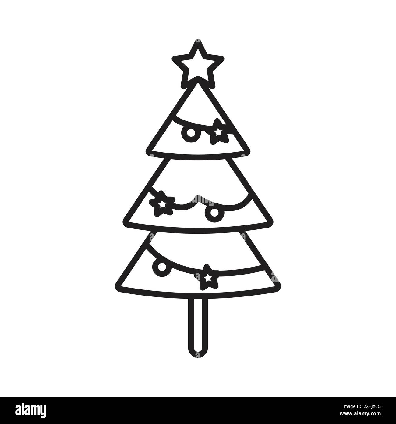 Christmas tree icon Black line art vector in black and white outline ...