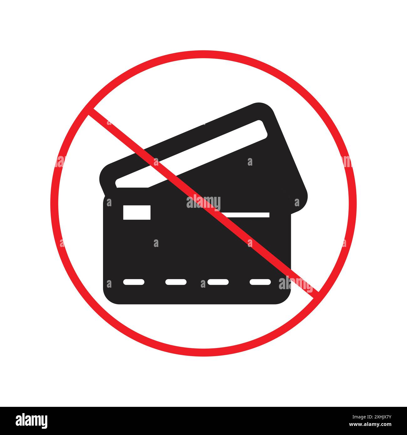Credit card with prohibition sign Black line art vector in black and ...