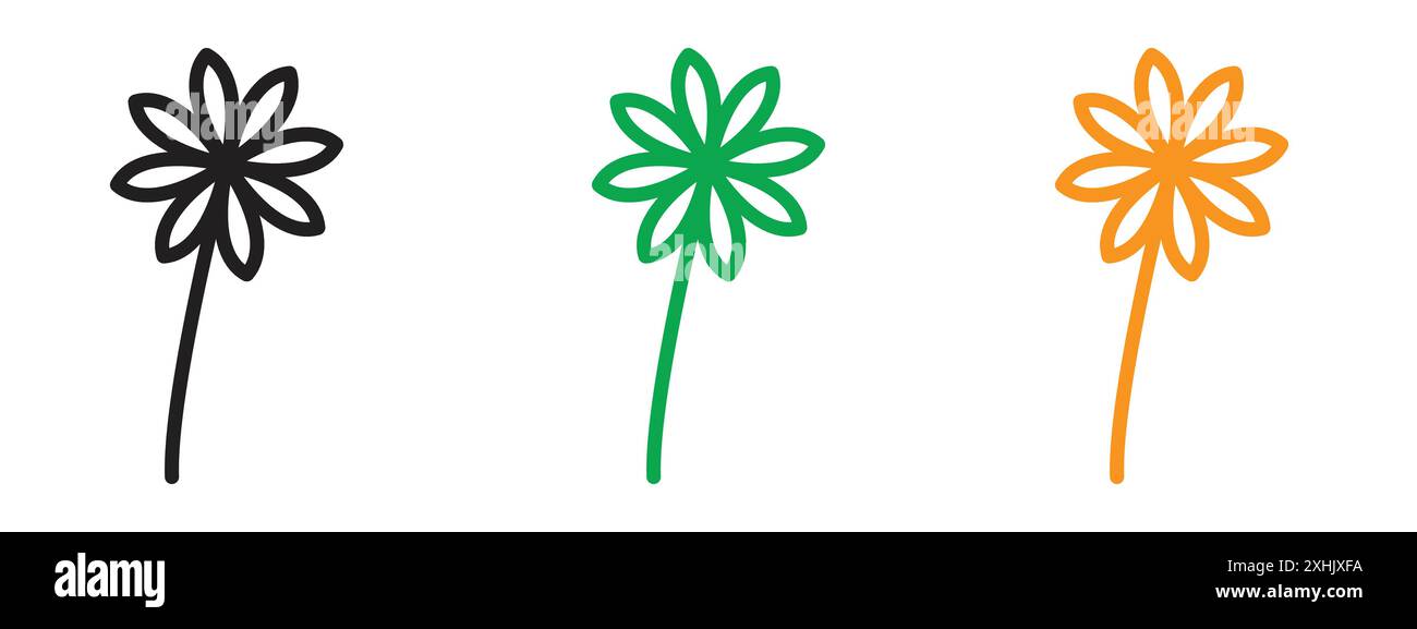 Flower icon Black line art vector in black and white outline set ...
