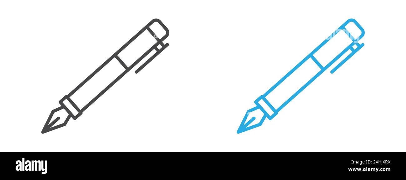 Fountain pen icon Black line art vector in black and white outline set ...