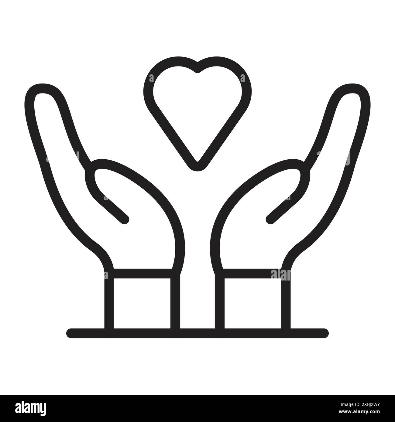 Heart and hands icon Black line art vector in black and white outline ...