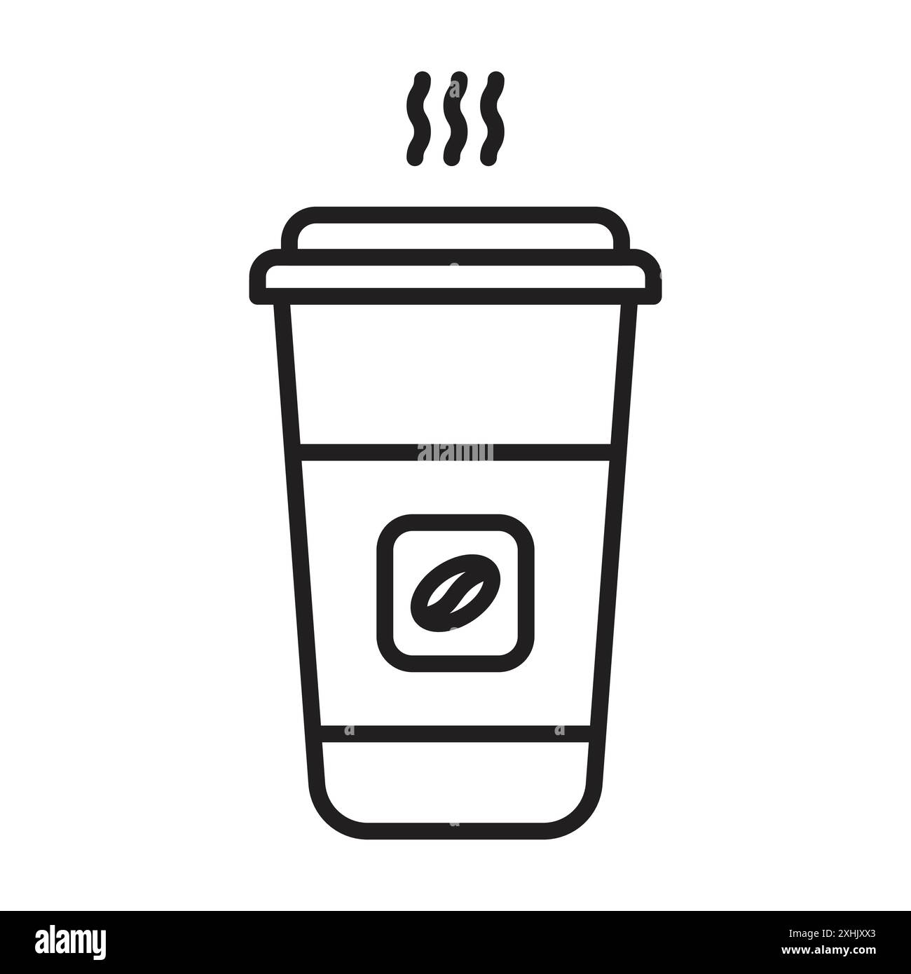 Hot coffee cup icon Black line art vector in black and white outline ...