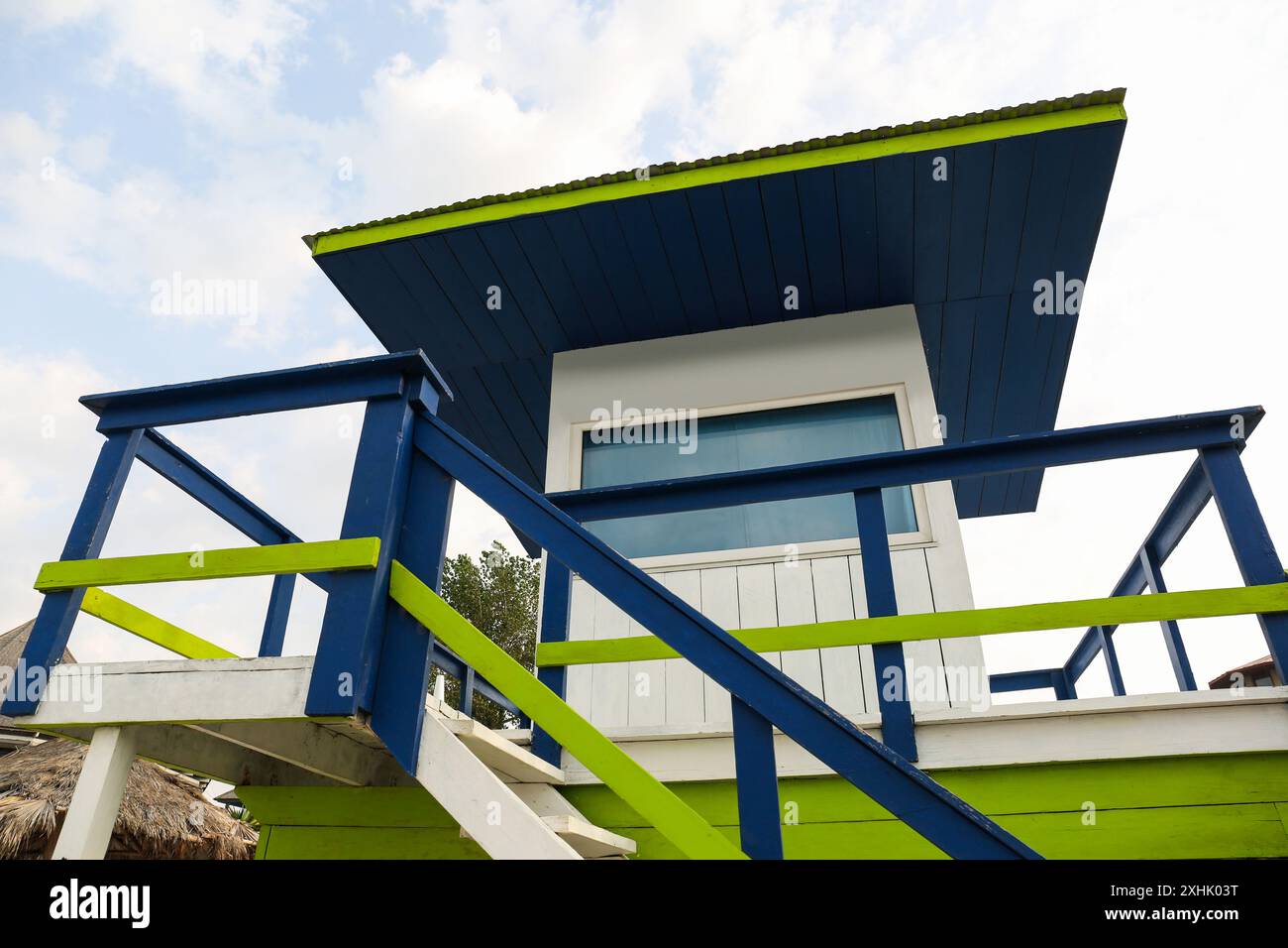 Empty wooden watch tower against blue sky on sunny day Stock Photo - Alamy