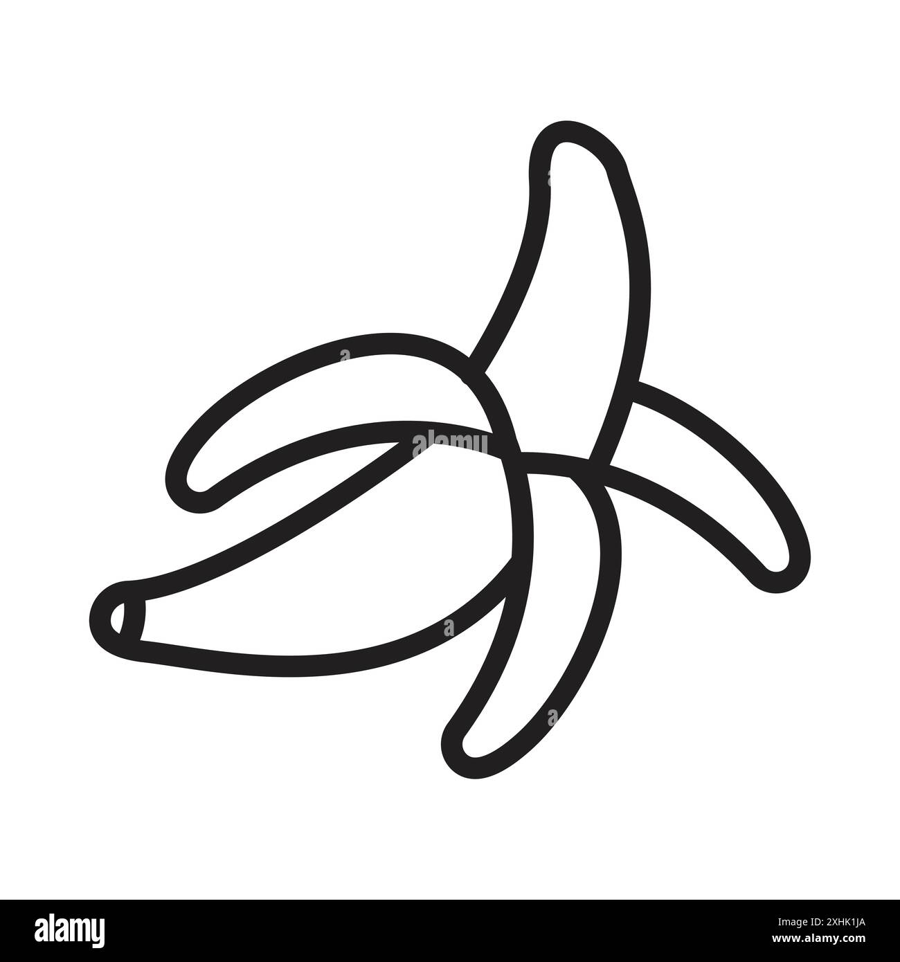 Peeled banana icon Black line art vector in black and white outline set collection sign Stock Vector