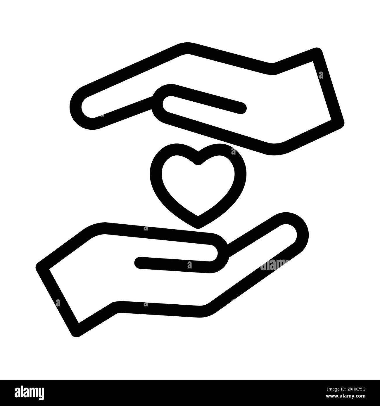 Hand holding heart icon Black line art vector in black and white ...