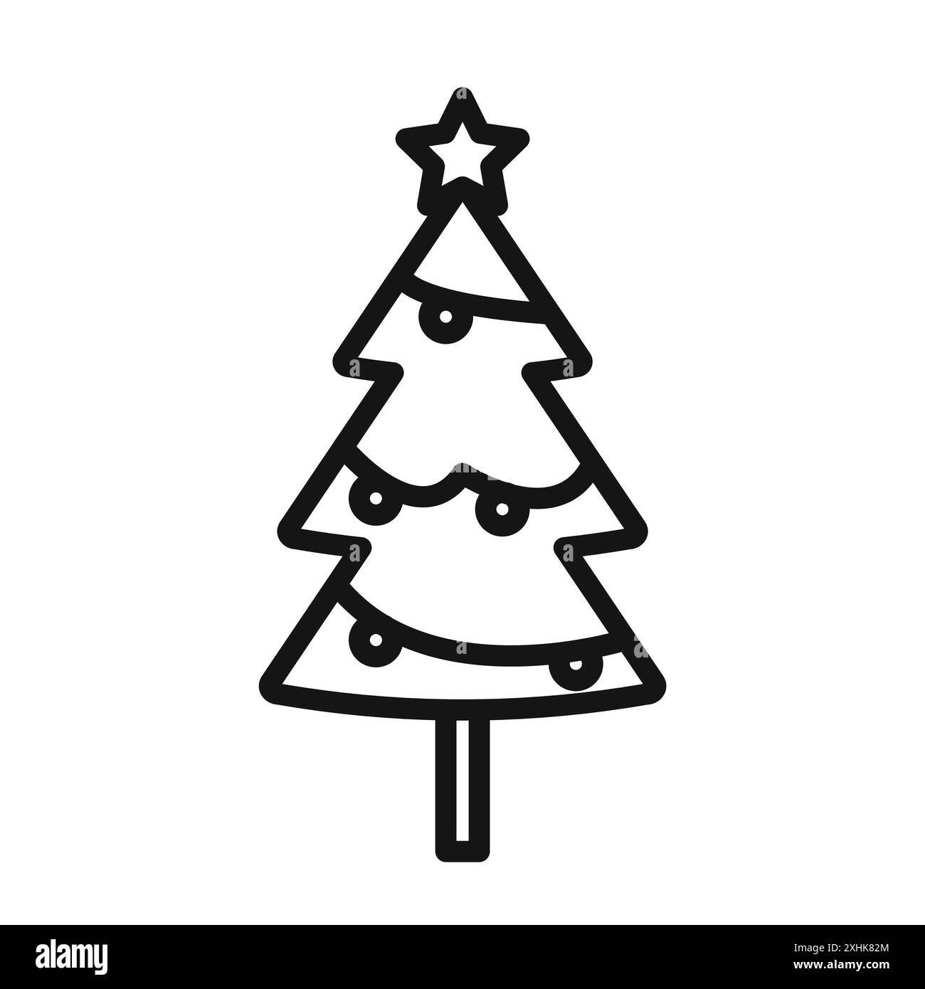 Tree christmas icon Black line art vector in black and white outline ...