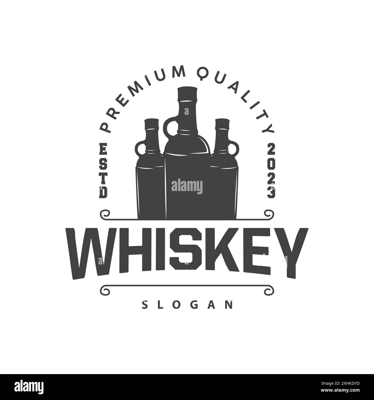 Whiskey Logo, Drink Label Design With Old Retro Vintage Ornament Illustration Premium Template Stock Vector