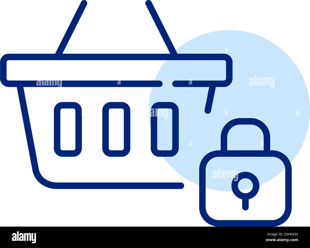 Shopping basket and lock. Secure e-commerce, protected purchase. Pixel perfect, editable stroke vector icon Stock Vector