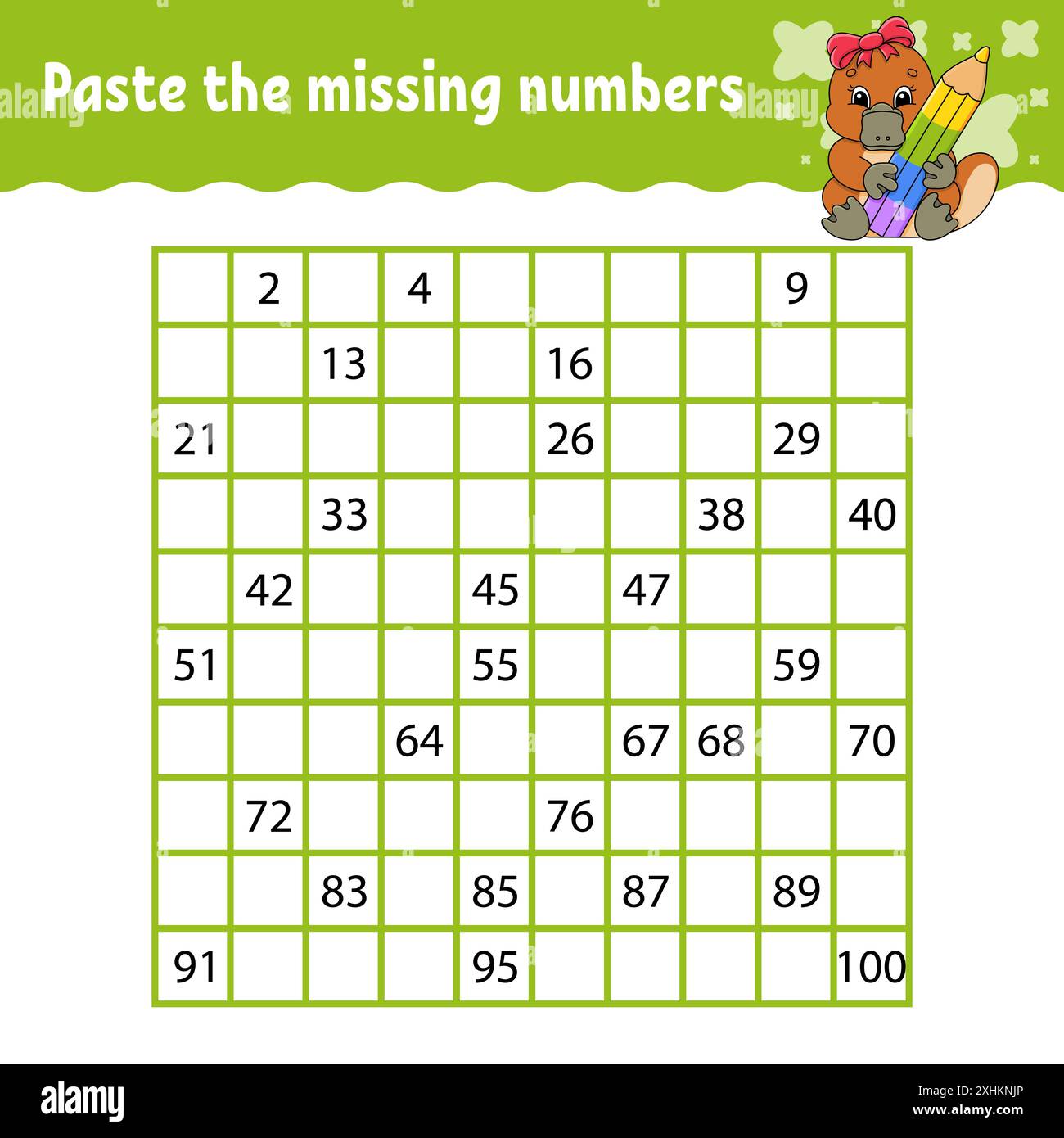 Paste the missing numbers from 1 to 100. Handwriting practice. Learning ...