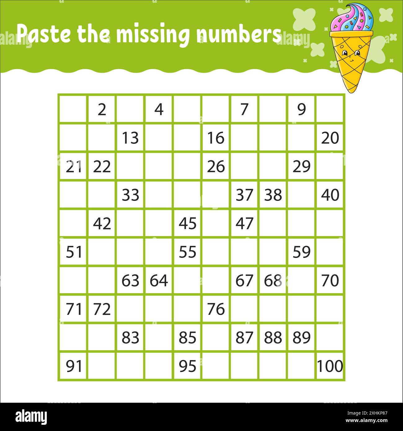 Paste the missing numbers from 1 to 100. Handwriting practice. Learning ...