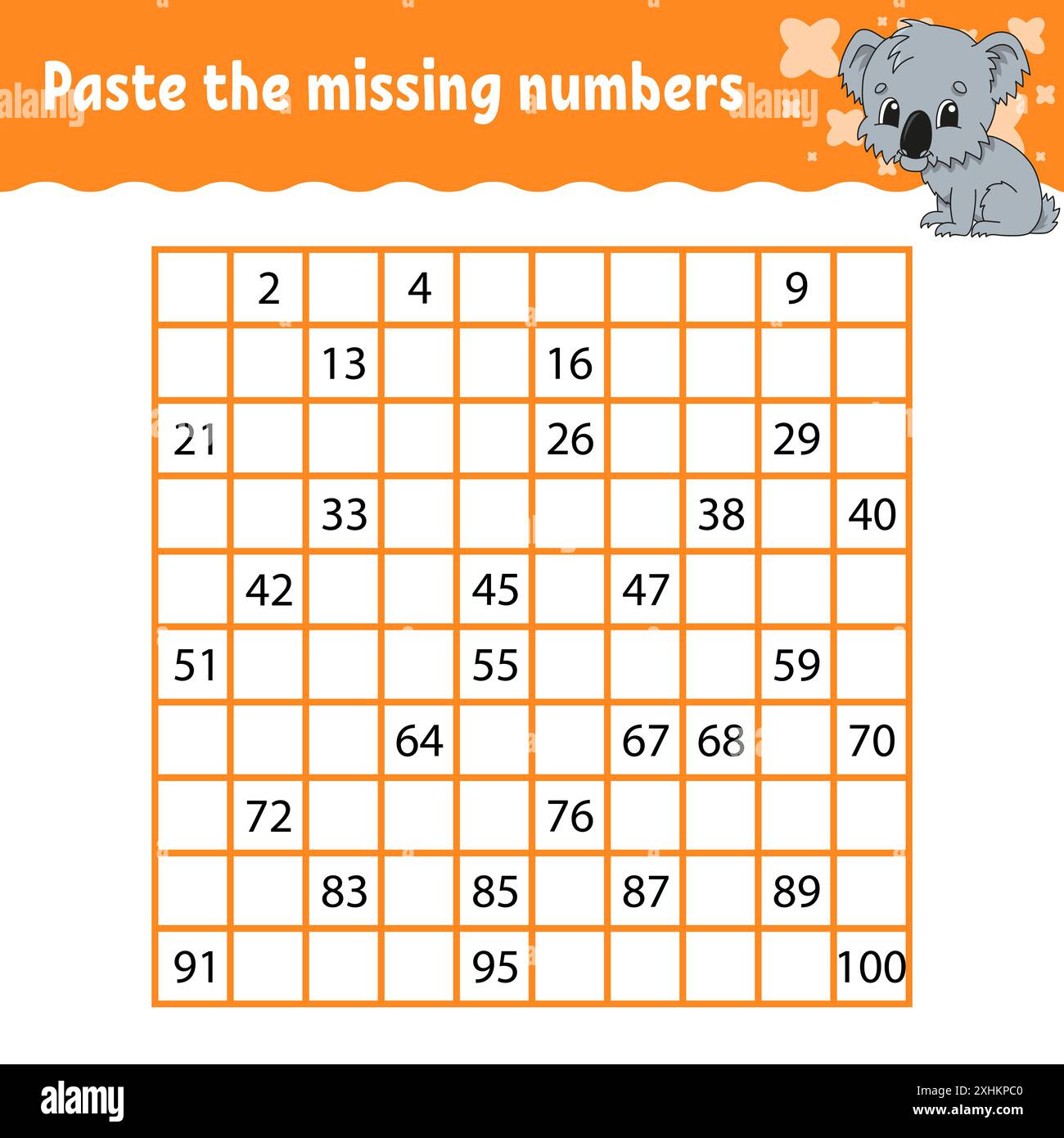 Paste the missing numbers from 1 to 100. Handwriting practice. Learning ...