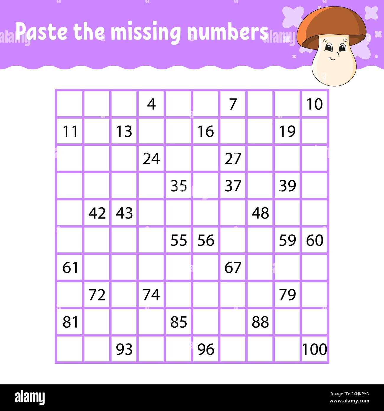 Paste the missing numbers from 1 to 100. Handwriting practice. Learning ...