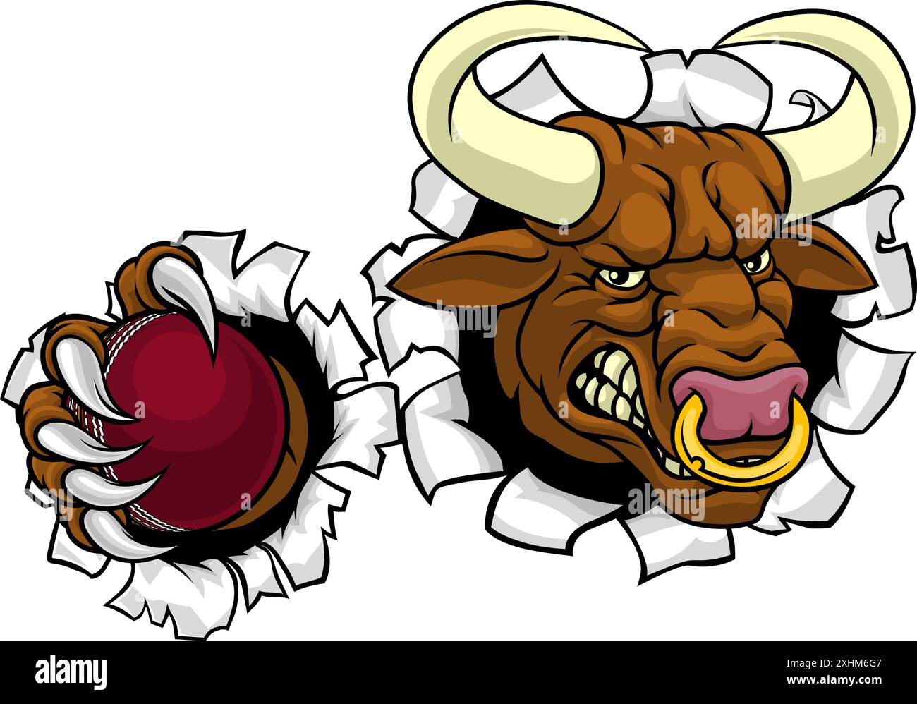 Bull Minotaur Longhorn Cow Cricket Mascot Cartoon Stock Vector