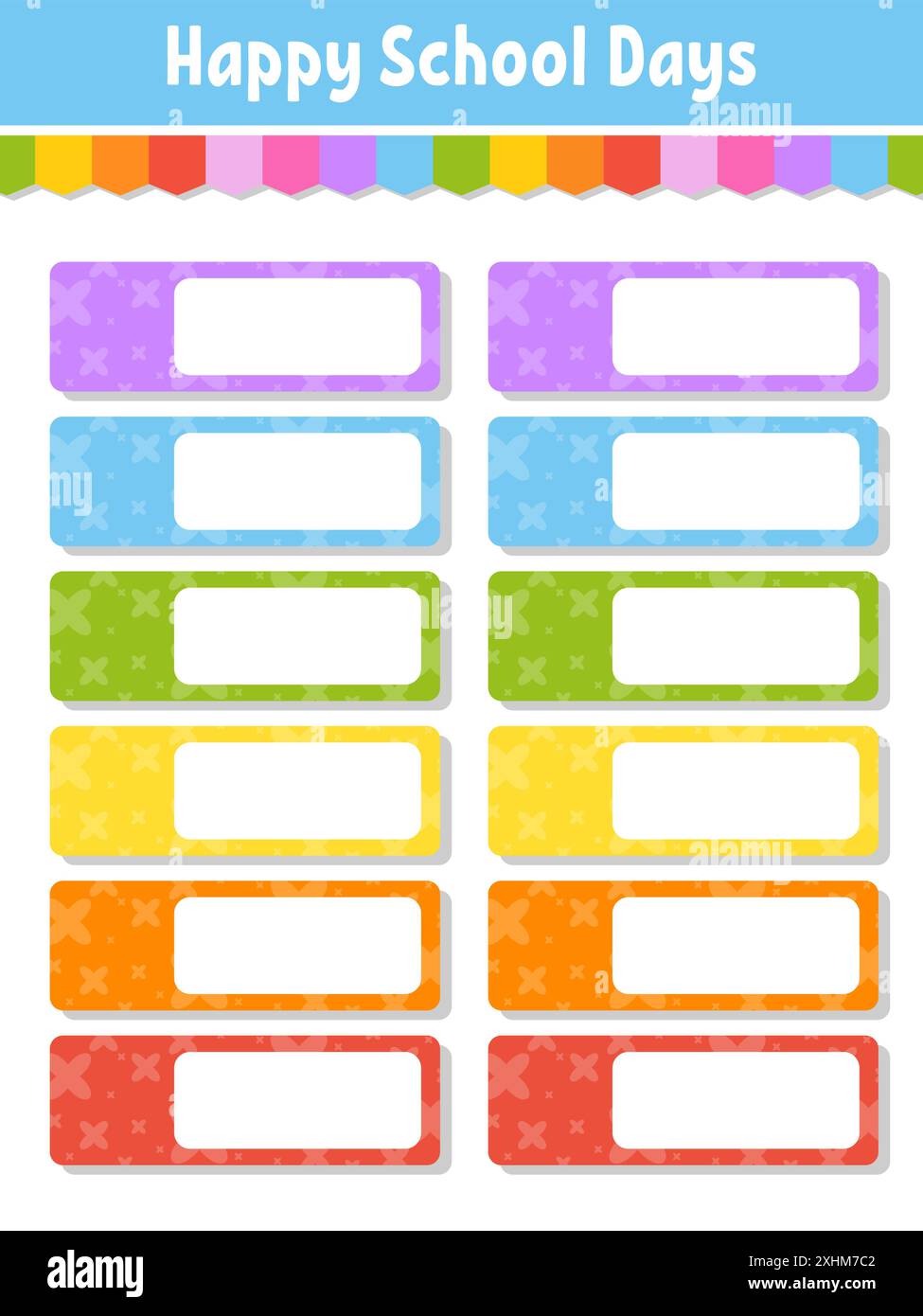 Set stickers for school. Empty template. Name tags, gift labels. Perfect for folders, daily journals, notebooks, lunch bags, pencil boxes. Rectangular Stock Vector