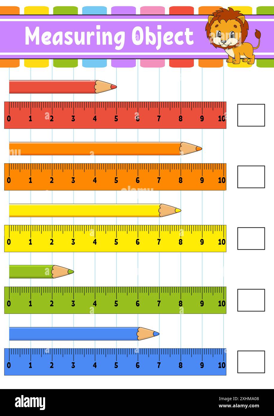 Measuring object with ruler. Education developing worksheet. Game for ...