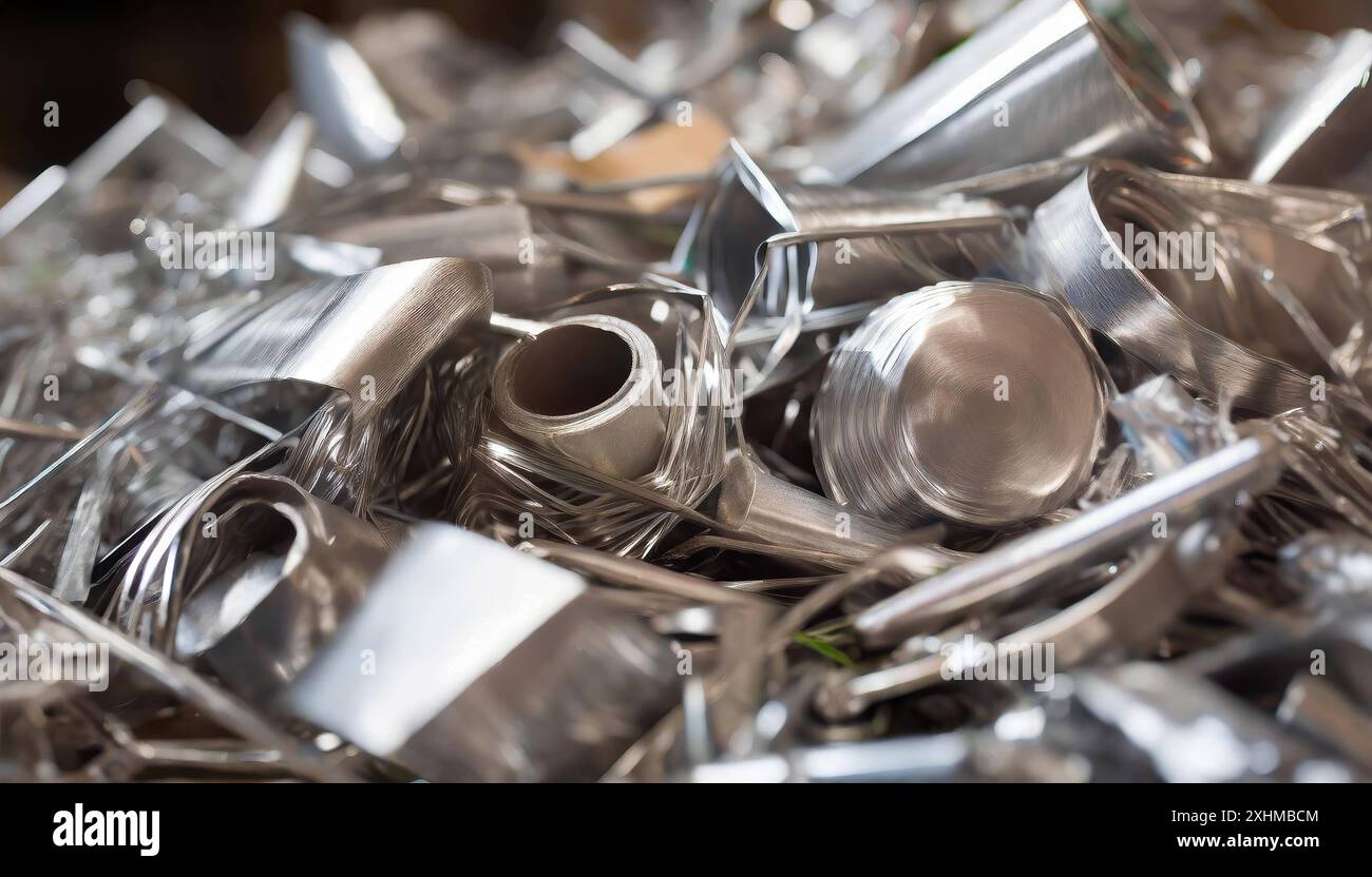 Metall, Werkstoff, verschiedene Metallabfälle und Reste aus Edelstahl ...
