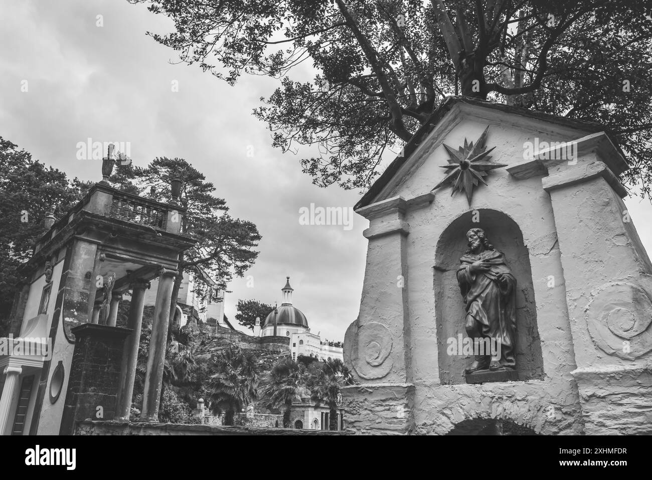 Black and white view of Portmeirion Stock Photo