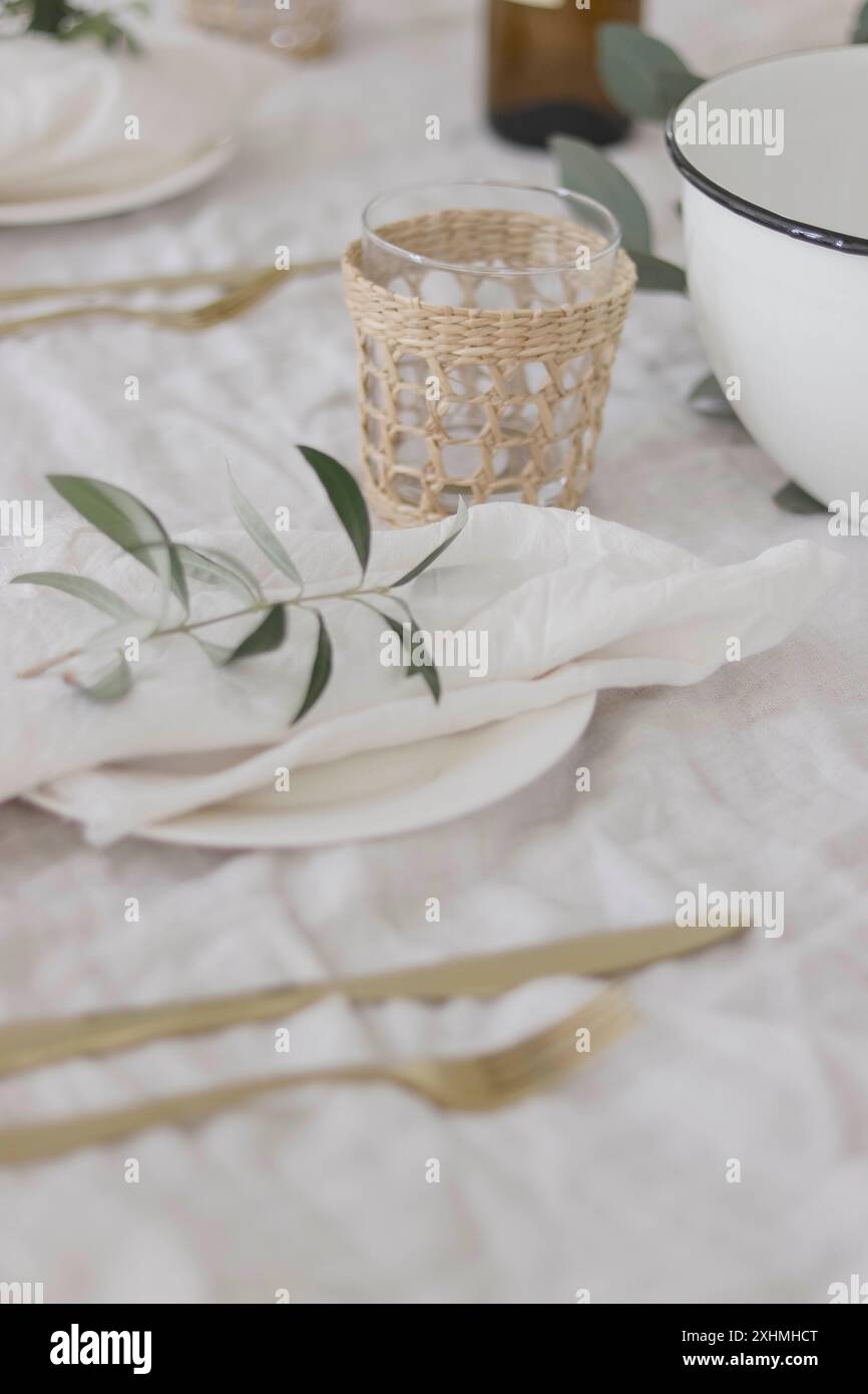 Olive Branch Place Setting for Outdoor Dining Stock Photo