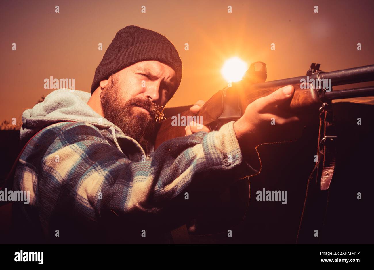 Vintage hunter. Closed and open hunting season. Rifle Hunter ...