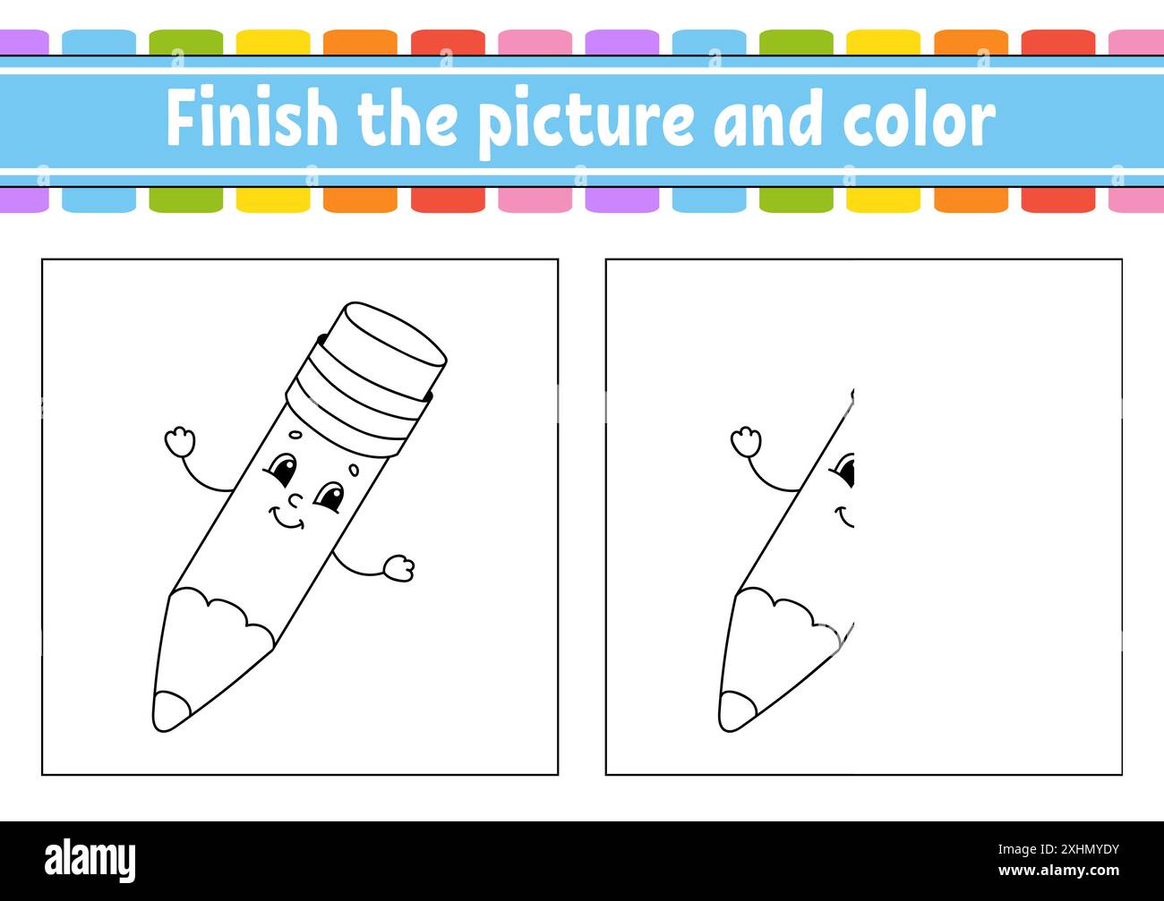 Finish the picture and color. cartoon character isolated on white ...