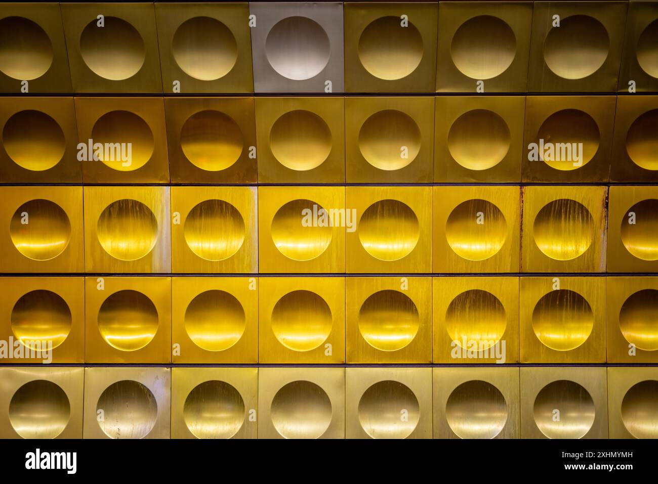 Mustek metro station decorated with modern coloured aluminium panels, in Prague, capital of Czech Republic Stock Photo