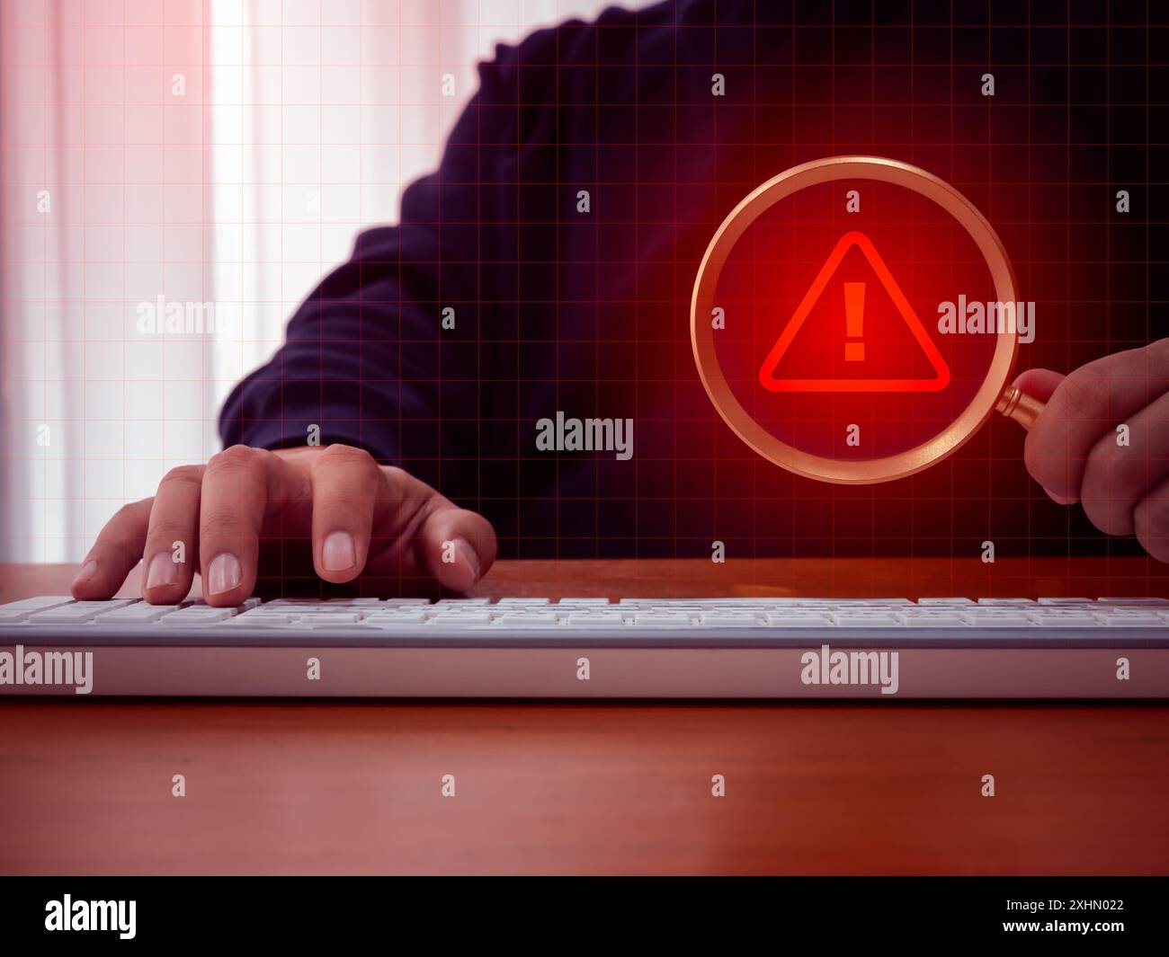 Virus alert. Red triangle icon, System hacked error sign, malware ...