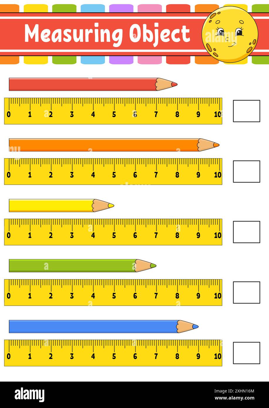 Measuring object with ruler. Education developing worksheet. Game for ...
