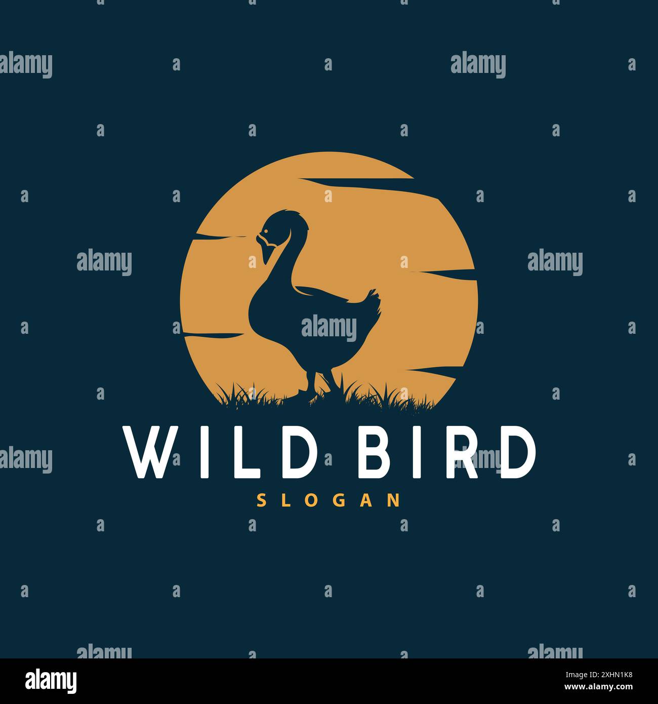 Stork bird logo heron grass and river design vector simple template