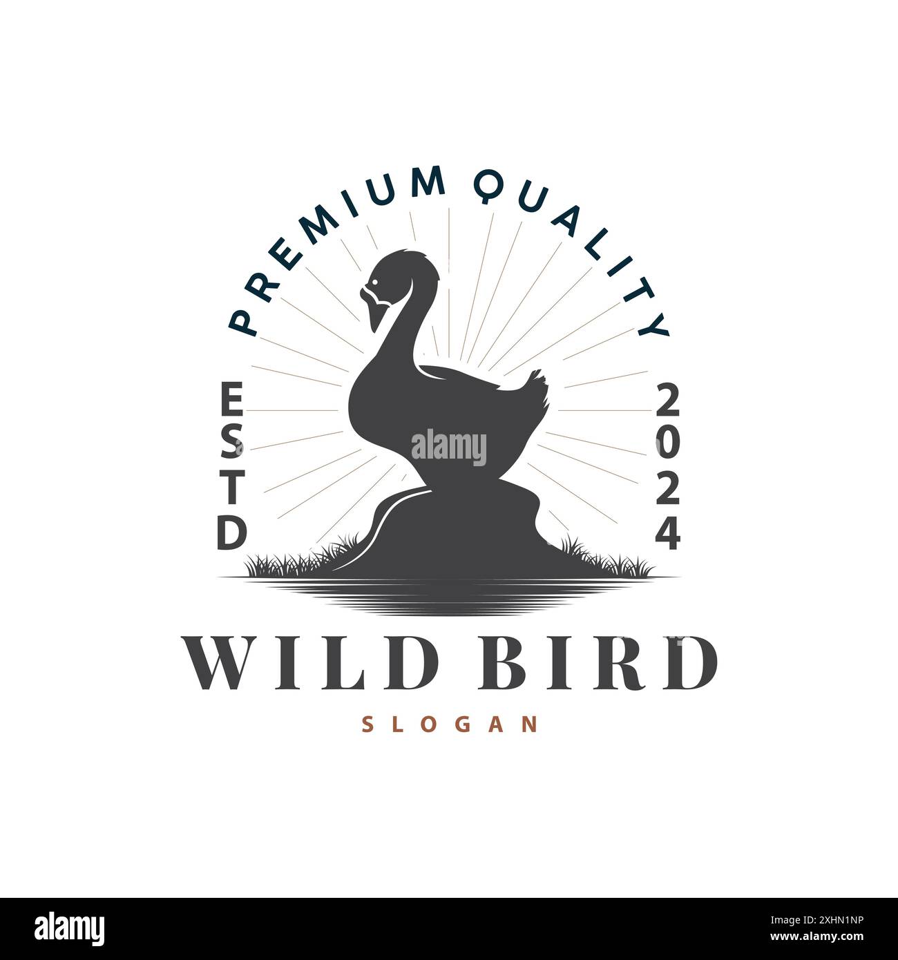 Stork bird logo heron grass and river design vector simple template