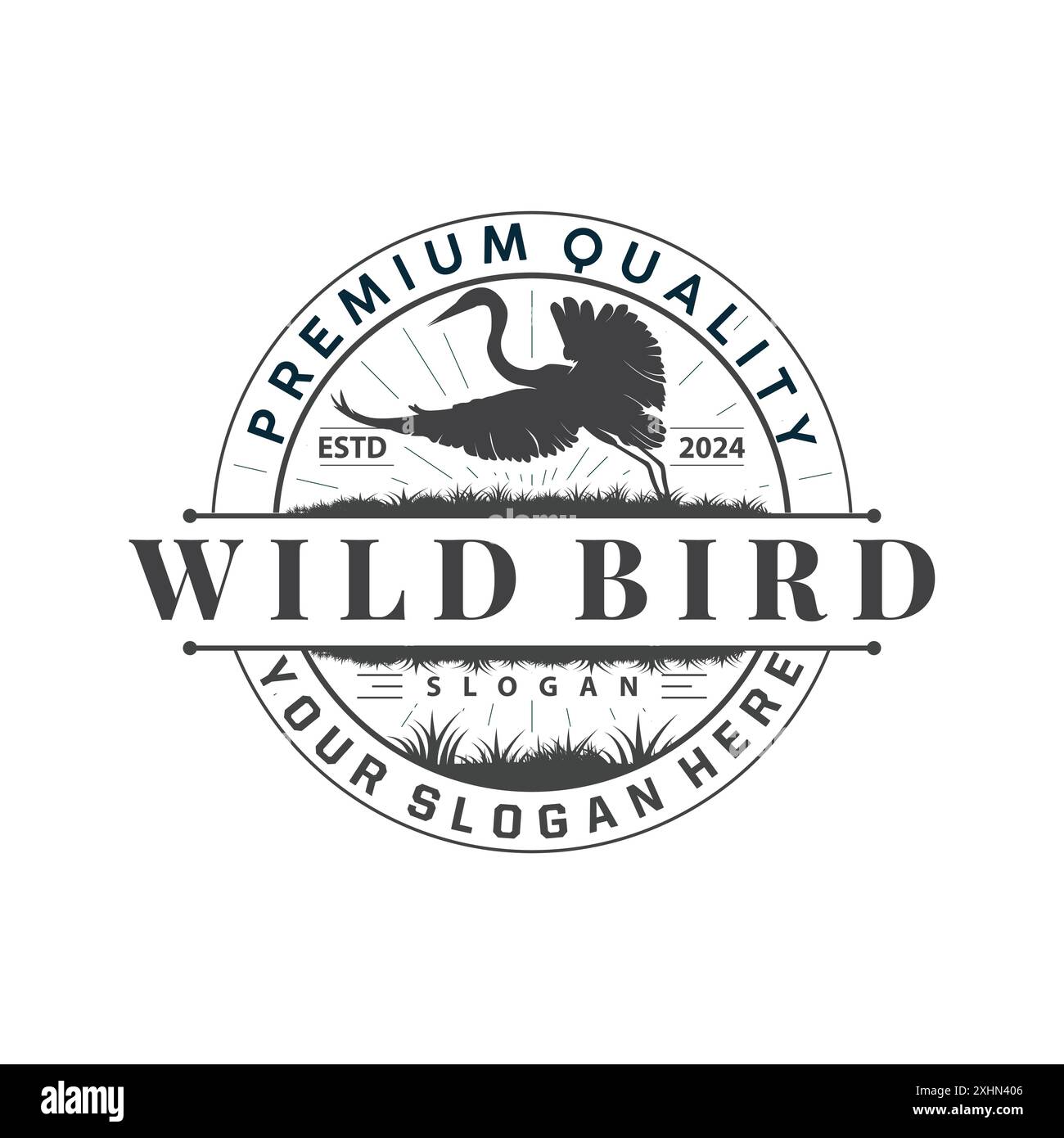 Stork bird logo heron grass and river design vector simple template