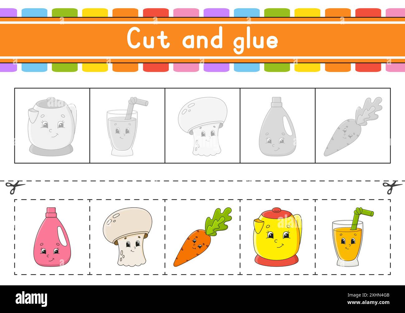 Scissors Flash Cards Cut and play. Paper game with glue. Flash cards. Education worksheet ...