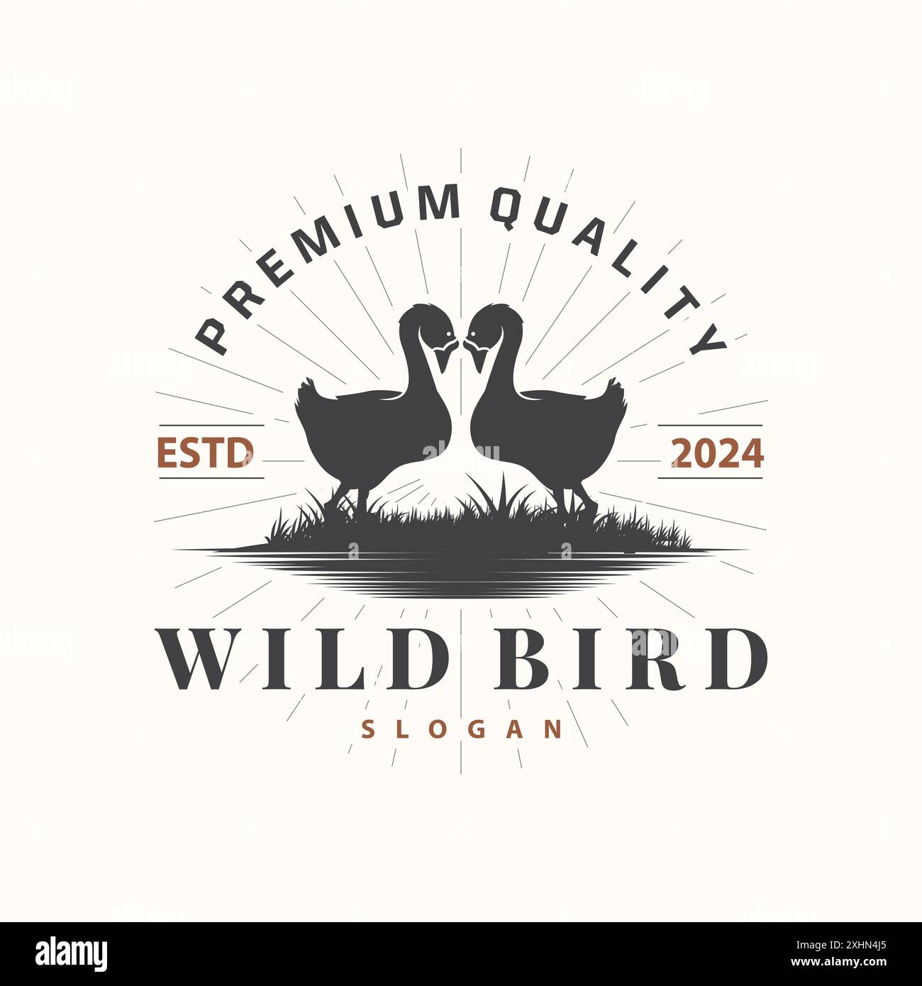 Stork bird logo heron grass and river design vector simple template